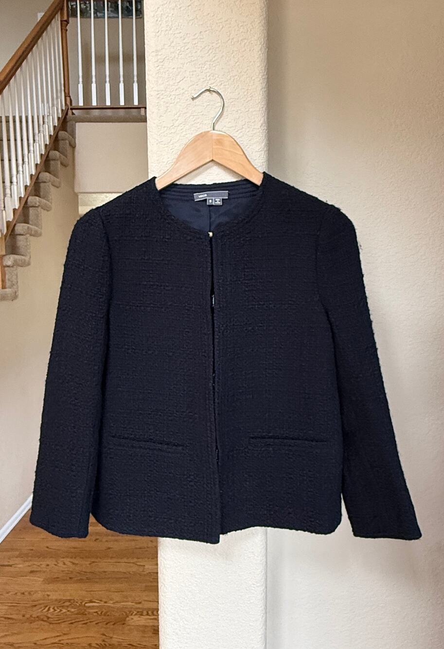 Vince Wool Blend Black Tweed 8 Blazer Jacket Classic Heritage Career Feminine
